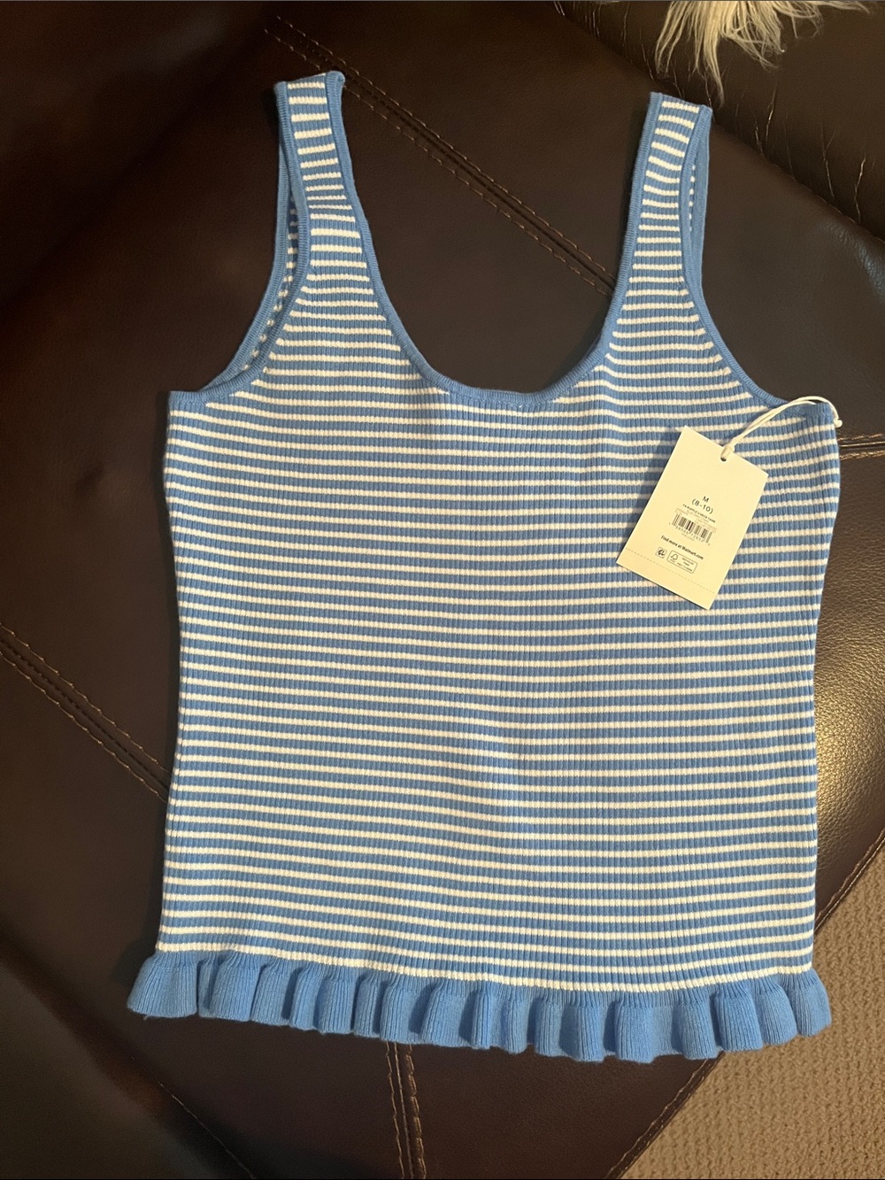 Blue & White Striped Ruffle-Hem Tank Top